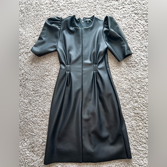 chinese dress ladies Classy Black Puffed Sleeves Women Mini Leather Dress L / Same As Picture